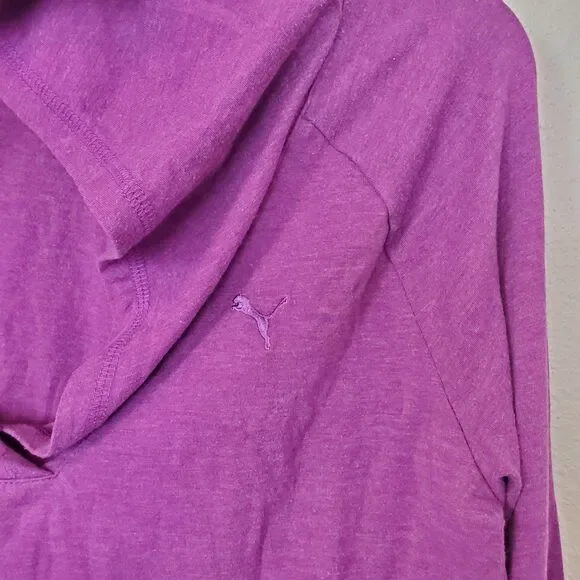 Puma Hoodie Lightweight Womens Medium Raglan Sleeves Pullover V Neck Dark Pink - Picture 2 of 15